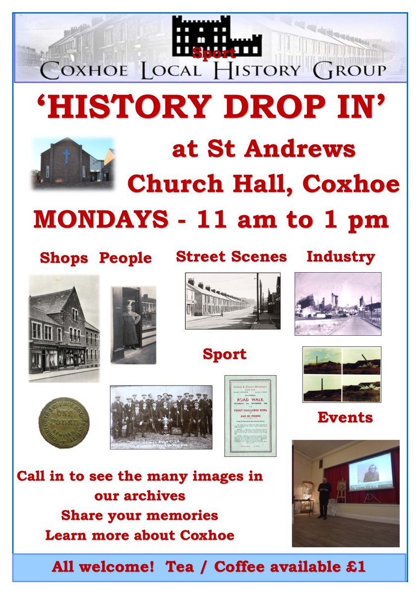 CoxhoeHistory's tweet photo. Members of the History Group will be available in St Andrews Chapel this morning for our next Drop in session.
Call in, have a browse, ask some questions, buy a cuppa. All welcome!
#localhistory https://t.co/HPUAxG8bLW