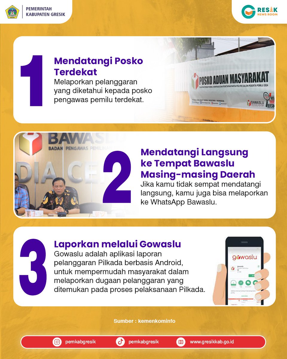 Pada proses pemilu biasanya akan muncul pelanggaran-pelanggaran yang dilakukan oleh oknum yang tidak bertanggung jawab.

Untuk mengantisipasi terjadinya pelanggaran tersebut, yuk bantu kami laporkan ya