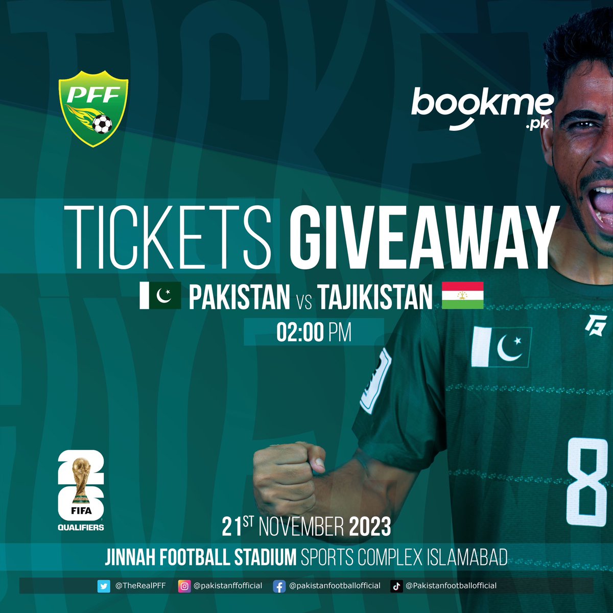 Get ready for PFF X Bookme Ticket Giveaway Extravaganza! 🎟️

We're thrilled to announce that starting today, Bookme will be giving away 10 FREE tickets every day until November 20th. Don't miss your chance to win – see you in Islamabad!🌟

#PakistanFootball #FreeTickets