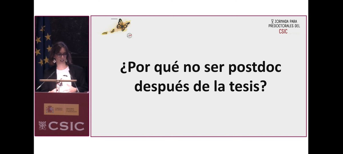 Genial comienzo de las V Jornadas de predocs del CSIC con @ElisaFernndez1 aclarando las oportunidades laborales en el CSIC y el funcionamiento de las escalas en la administración @RedDocs_CSIC @DPE_CSIC