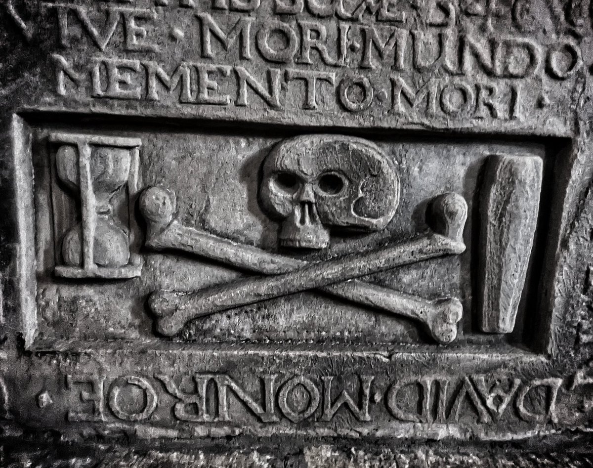 From one of the slabs inside St. Magnus Cathedral, Kirkwall. 
#orkney #mementomorimonday