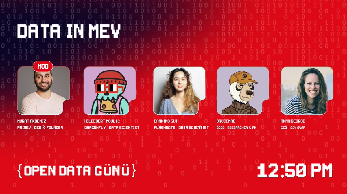 KYVENetwork's tweet image. 💡 Let’s talk data in MEV in the upcoming panel with #Flashbots, @CoWSwap, @dragonfly_xyz, @BreederDodo, & moderated by @primev_xyz at #OpenDataGünü!
🗓️ Nov. 17th at 12:50pm GMT+3
Don’t miss out on this year's greatest data event 💫 Register for free today ➡️…