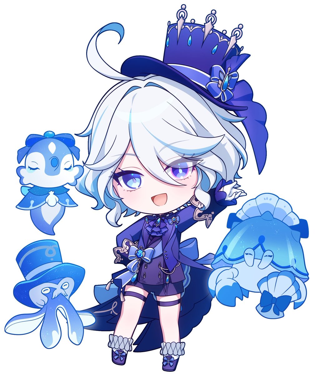 hat chibi top hat white hair smile white background blue eyes  illustration images