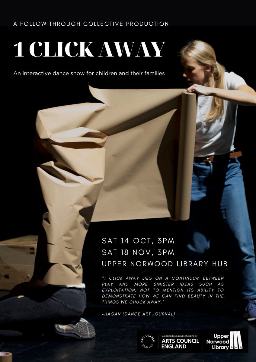This Saturday 18th November at 3pm we’re hosting an interactive family dance show 1 Click Away &amp; it’s not too late to grab a ticket if you’re quick! Age 3-11, £7 or pay what you can donation. Book here 👉 tickettailor.com/events/upperno…
#DanceShow #CrystalPalace