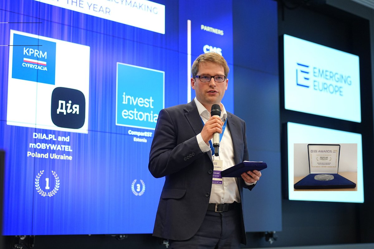 CYFRA_GOV_PL's tweet image. 🔝 Mamy to! #mObywatel i DIIA.pl zostały docenione przez międzynarodowych ekspertów i internautów. Zdobyliśmy nagrodę w tegorocznym konkursie Emerging Europe Awards 2023 #EEA2023 w kategorii „Modern and Future-proof Policymaking Initiative of the Year”…