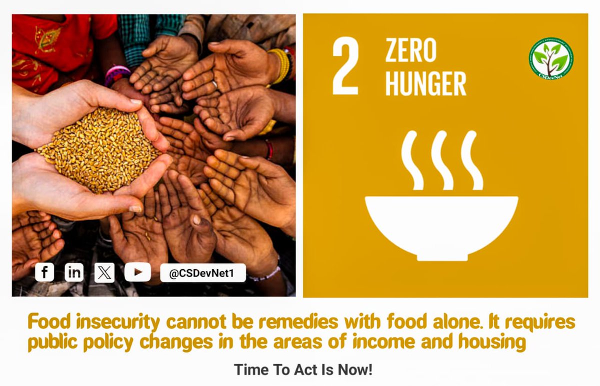 #FoodInsecurity cannot be remedies with food alone. It requires public policy changes in the area of income and housing.

#ZeroHunger 🥣 #WhatHasChanged? #SDGs #ClimateHungerStrike