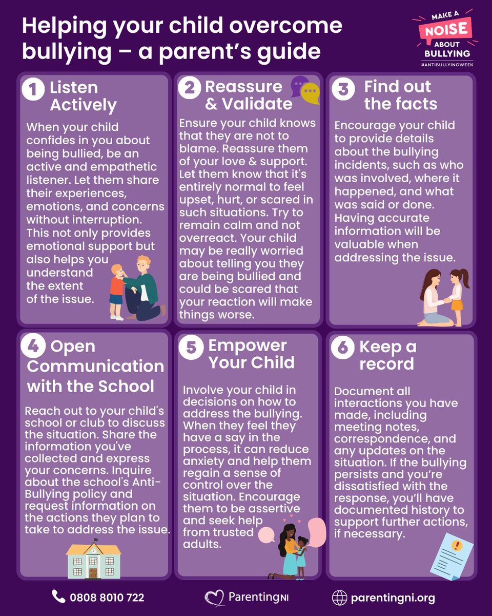 Parenting Focus (@parentingfocus_) on Twitter photo It’s #AntiBullyingWeek, bullying can be an upsetting and frightening experience, and it can have an impact on your child or young person’s overall wellbeing. Here are our tips on helping your child overcome bullying. Read more: parentingni.org/blog/helping-c…
#MakeaNoise <a href="/ABAonline/">Anti-Bullying Alliance #AntiBullyingWeek</a> It’s #AntiBullyingWeek, bullying can be an upsetting and frightening experience, and it can have an impact on your child or young person’s overall wellbeing. Here are our tips on helping your child overcome bullying. Read more: parentingni.org/blog/helping-c…
#MakeaNoise <a href="/ABAonline/">Anti-Bullying Alliance #AntiBullyingWeek</a>