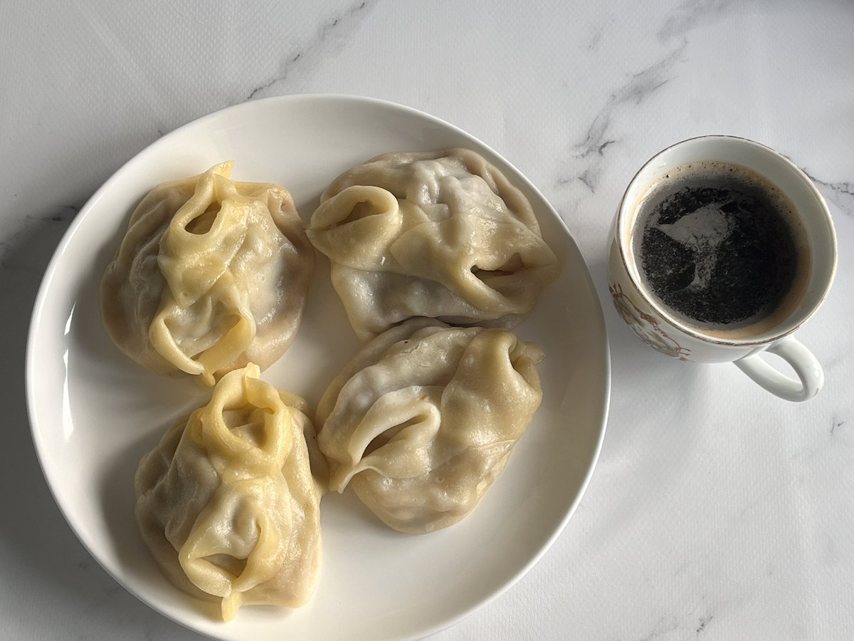 Central Asia breakfast:
Espresso ☕️ 
Manty 🥟