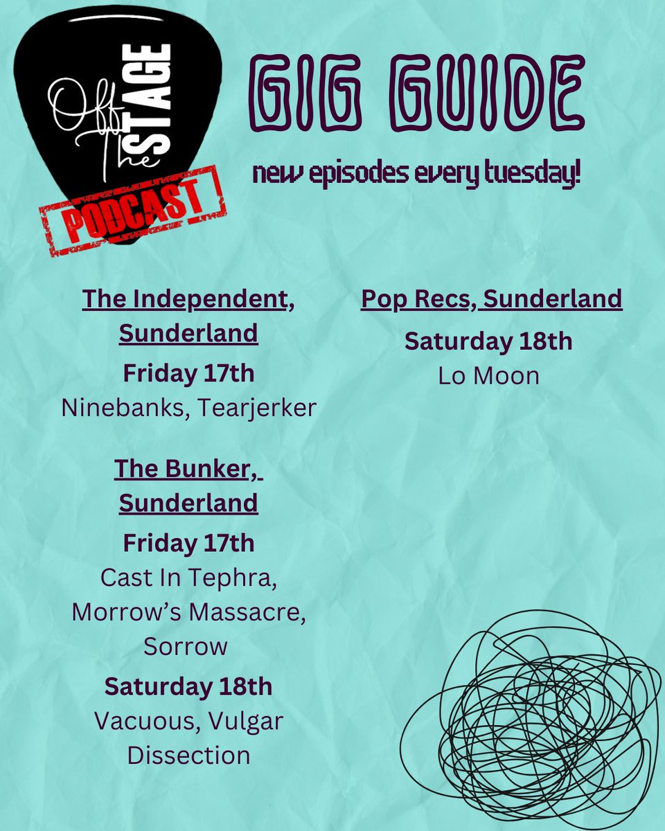Off The Stage Gig Guide! - 1/3
Which event are you wanting to see?

@INDEPENDENT_SR1
<a href="/thebunkercic/">The Bunker CIC</a>
<a href="/poprecsltd/">Pop Recs CIC</a>

#Gigguide #podcast #music #livemusic #talk #events #northeast #musician #band #gig #vibe #nightout #goodvibes #vibes #tour