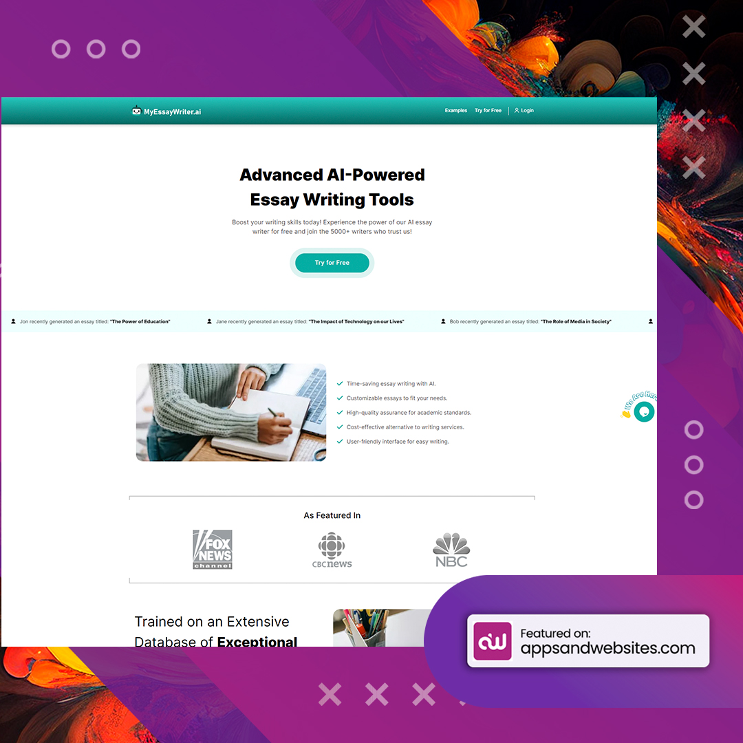 AppsandWebsites's tweet image. 📝🤖 Curious about an advanced AI essay writing tool developed from a vast collection of outstanding essays and articles? Can AI enhance your writing prowess? 📚✨ #AIEssayWizard #EnhancedWriting #ExpertiseInfused

More awesome AI tools to check out: 
appsandwebsites.com/directory/ai-t…