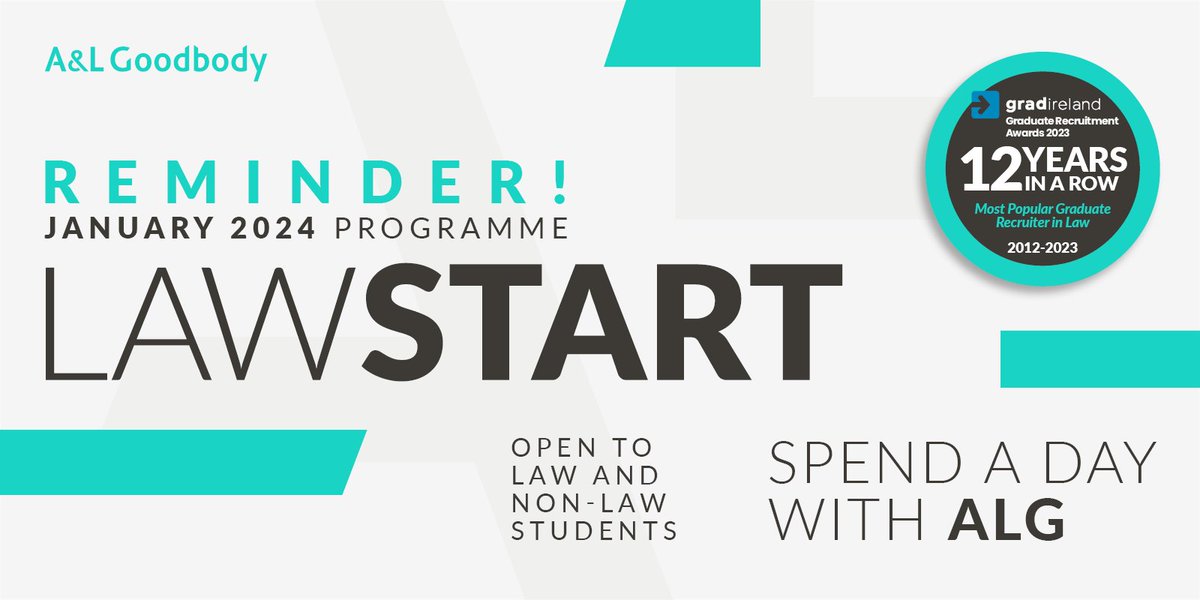 Reminder to all first and second year undergrads looking to kick start their career in law!

Applications for our January 2024 LawStart programme close at 5pm on Friday 24 November.

#ApplyNow at: bit.ly/3kY9gYS.

#YourFutureWithALG
