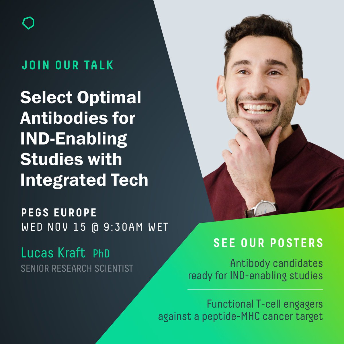 Learn how integrated technologies can efficiently generate antibodies that meet the TCP. Join Lucas Kraft at PEGS Europe.