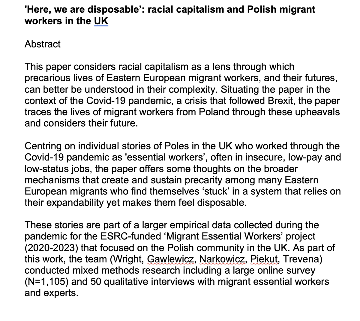 Join us this Wednesday, 15th November 1 pm to hear the brilliant @kasianarkowicz give her paper ''Here, we are disposable': racial capitalism and Polish migrant workers in the UK' - this is an in-person event hosted by @SEI_Sussex & @DiversitySussex in G31, Freeman. All Wellcome!
