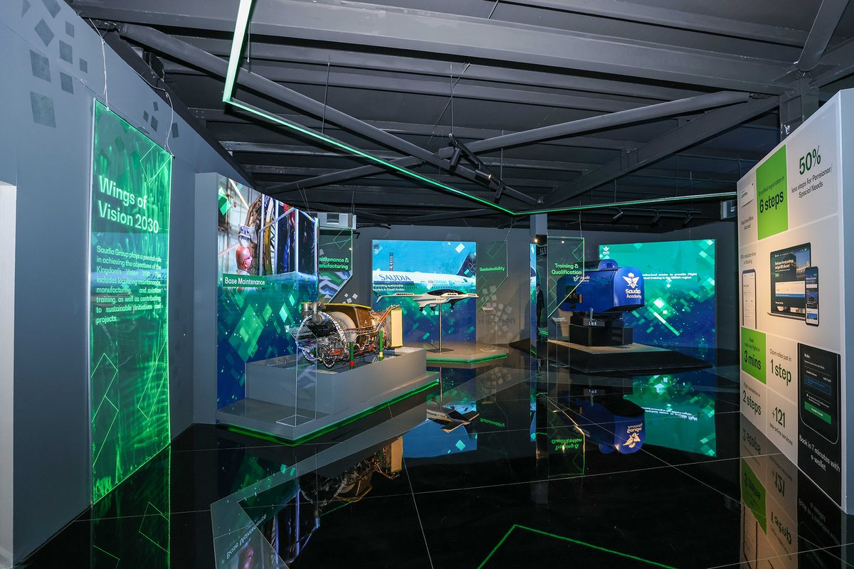 SaudiaGroup's tweet photo. #SaudiaGroup welcomes visitors at its #DubaiAirshow2023 pavilion. Discover the latest products, services, and transformative initiatives aimed at enhancing the aviation sector in the MENA region. https://t.co/xEJTWLg9wt