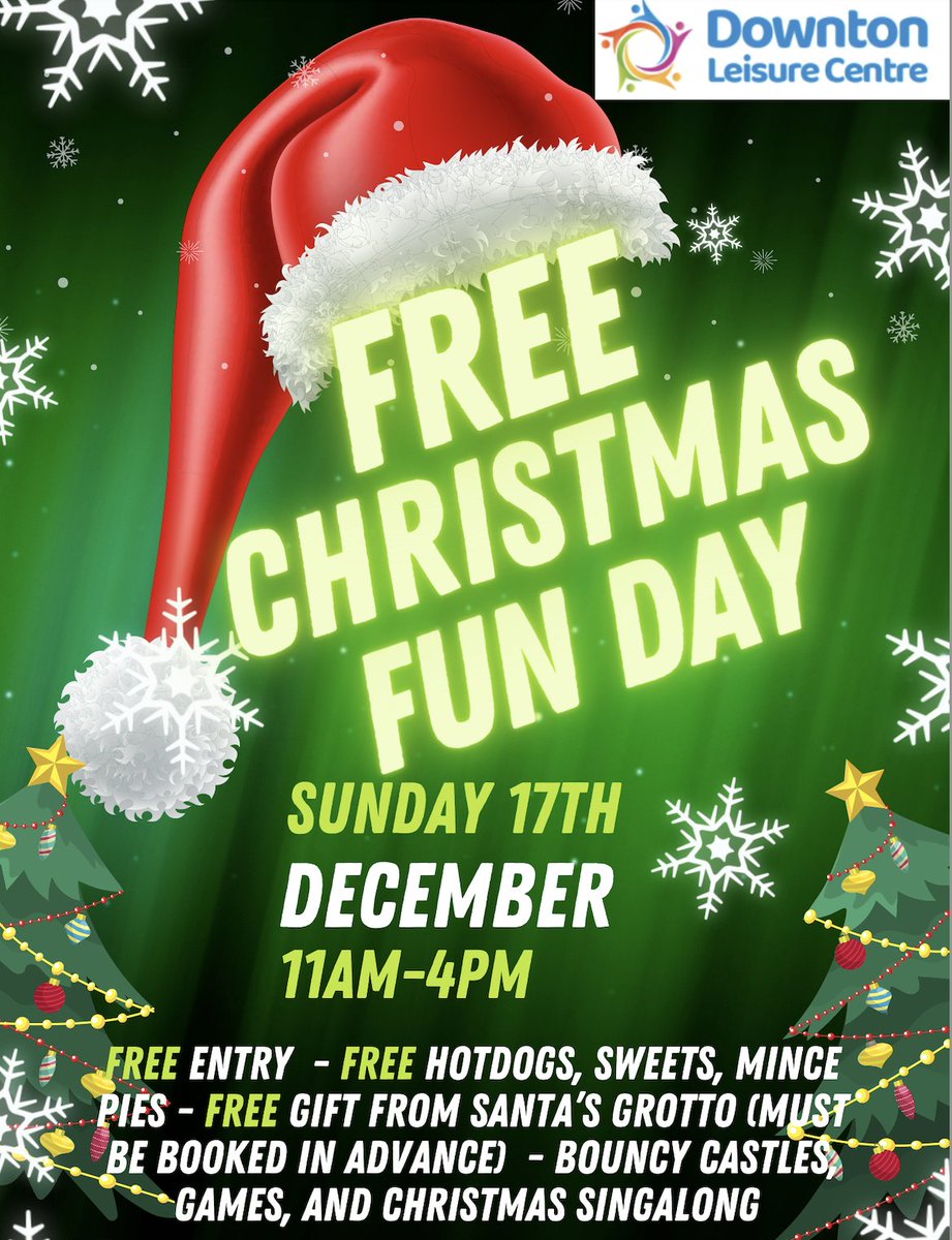 SUPPORT THE ELF SERVICE: Book your visit to Santa on our website downtonleisure.co.uk Hurry, though, spots are limited. There's FREE food and FREE entry at our Christmas Funday on Sunday, December 17th. There's no catch! We'd just like you to come and see what we do.