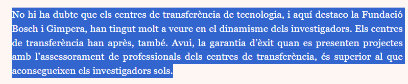 Gràcies per posar en valor la feina que fem des dels centres de transferència