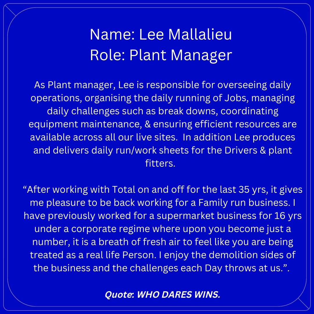 🌟Our 'Meet the Team' continues! 🌟

This week we would like to introduce you to Lee Mallalieu, our Plant Manager.

#TeamTuesdays #MeetTheTeam #TeamSpotlight #demolitioncomapny #plantmanager #plantequipment #manchester #liverpool