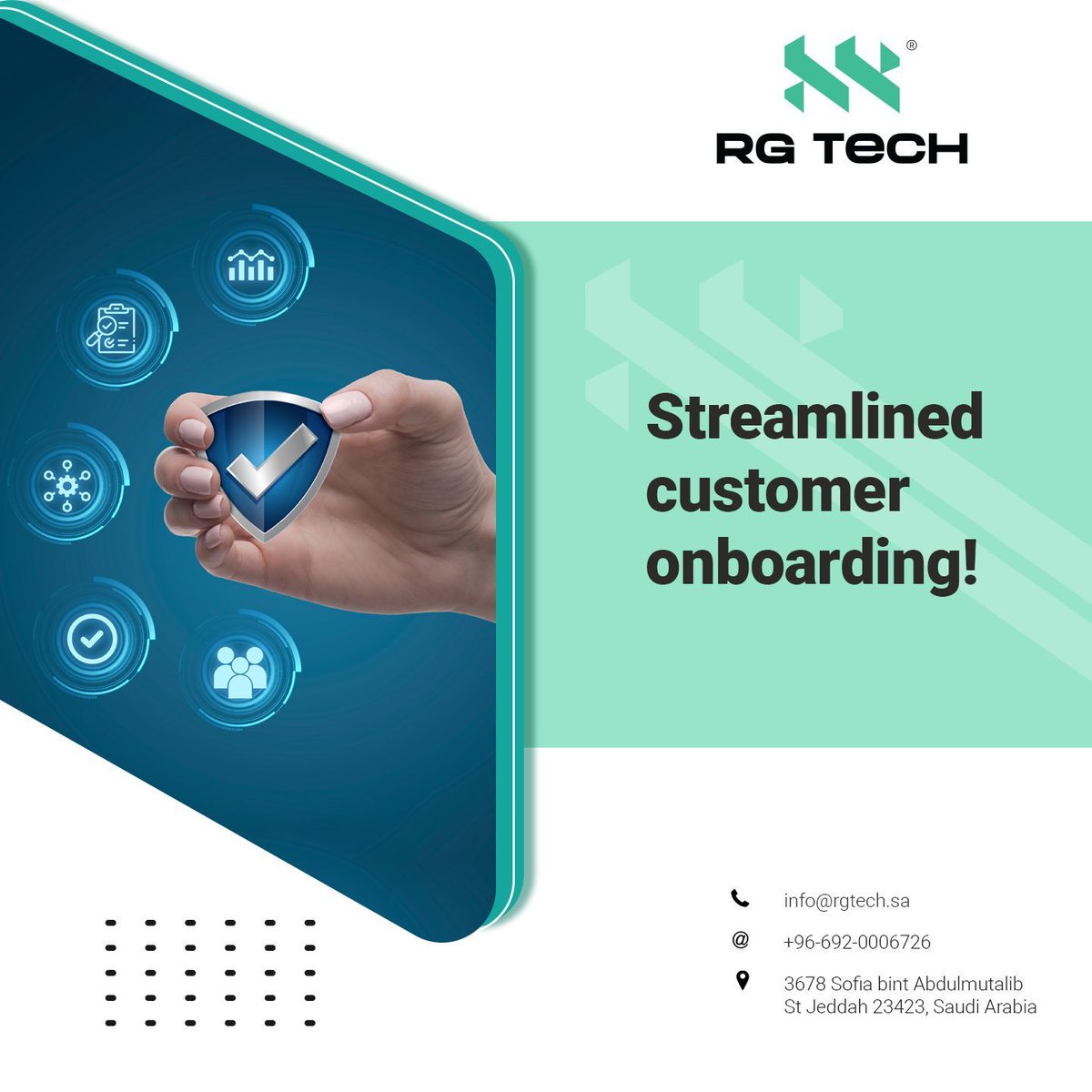 RGTechKSA's tweet image. Ease and efficiency at every step! At #RGTech, we believe in seamless customer experiences. Dive into a smoother, quicker, and more efficient onboarding process with us.
Know more about Our Customer Onboarding product: buff.ly/3SgijTA

#CustomerFirst #OnboardingSimplified