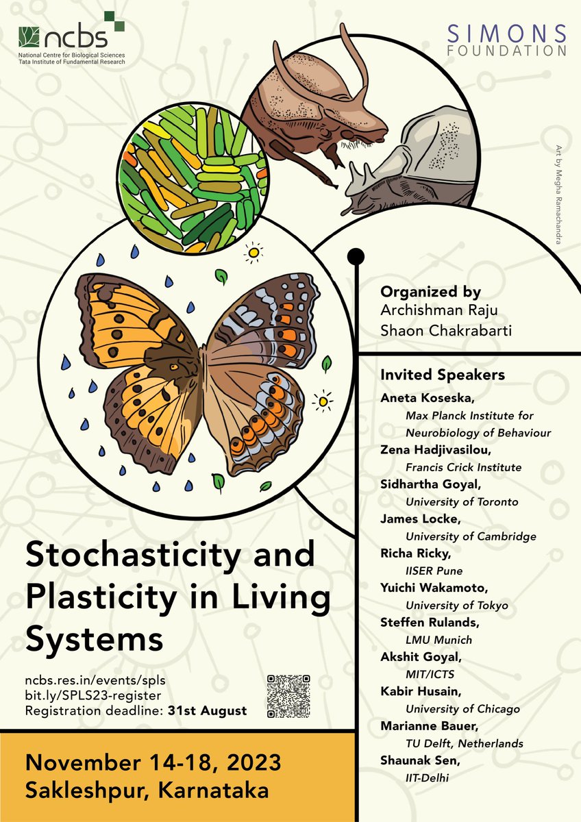 NCBStheory's tweet photo. We're excited about welcoming all of you to #Sakleshpur tomorrow for our next #SimonsSymposium on:

"#Stochasticity &amp; #Plasticity in #LivingSystems"

Check out the schedule+abstracts at https://t.co/J1KGTAIB5F

See you all soon!

#SPLS2023 #CellularPlasticity #SystemsBio https://t.co/2SVgPtsKDH