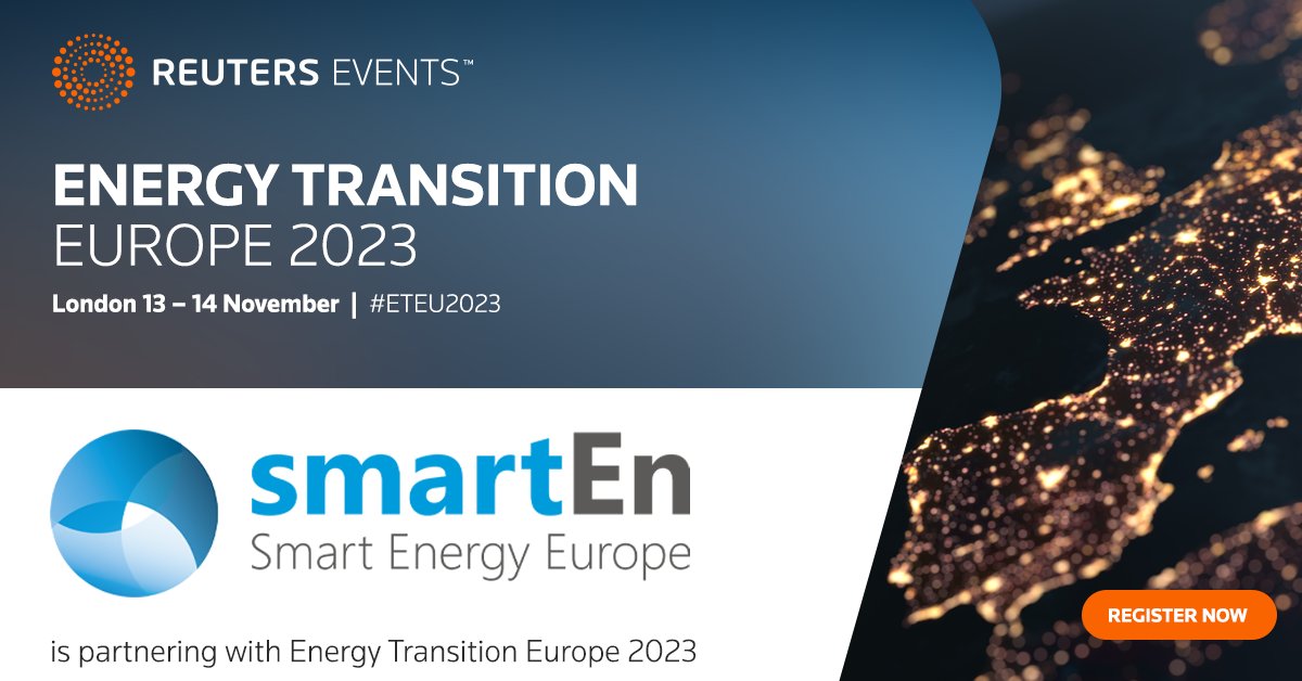 Reuters Events: Energy Transition (@re_transition) on Twitter photo We've teamed up with <a href="/smartEnEU/">smartEn - Smart Energy Europe</a> for <a href="/RE_Transition/">Reuters Events: Energy Transition</a> Europe 2023!
Join us in exploring clean, #SmartElectrification as Europe works towards #NetZero emissions.
Learn more about #SmartGrids and their benefits: smarten.eu/smart-electrif… We've teamed up with <a href="/smartEnEU/">smartEn - Smart Energy Europe</a> for <a href="/RE_Transition/">Reuters Events: Energy Transition</a> Europe 2023!
Join us in exploring clean, #SmartElectrification as Europe works towards #NetZero emissions.
Learn more about #SmartGrids and their benefits: smarten.eu/smart-electrif…