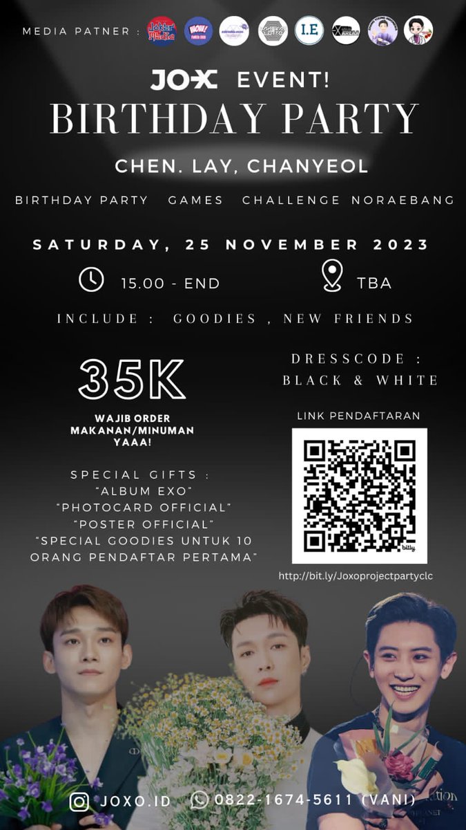 XbackINA's tweet photo. Annyeong,  Jogja EXO-L, Soondingie, Xback, Yeolmae!!!

JOXO. id mau ngajak temen-temen semua untuk ikut Rayain Birthday Party Chen, Lay, &amp; Chanyeol bareng kita nihh🤩 https://t.co/HVsMQb10U1