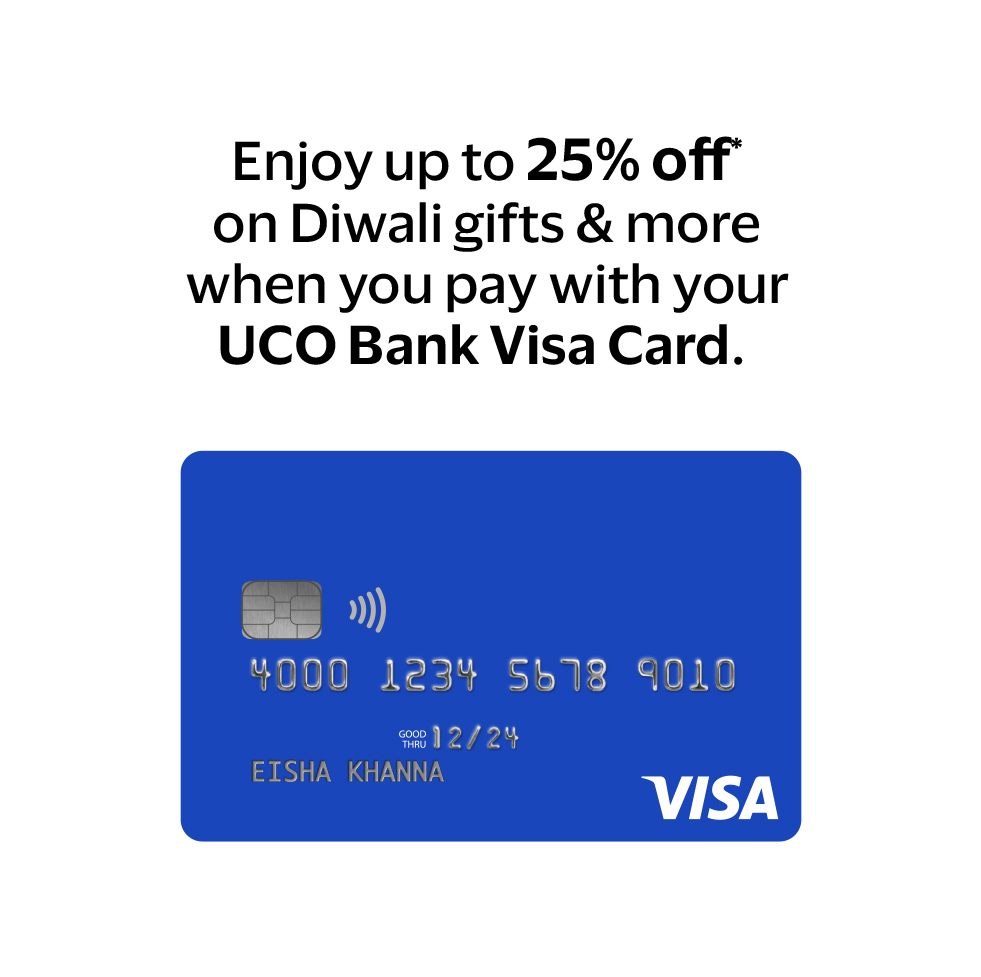 UCOBankOfficial's tweet photo. Enjoy upto 25% off on Diwali gifts &amp; more when you pay with your UCO Bank @Visa_IND Card. T&amp;C Apply. https://t.co/AOiDOUVCqn