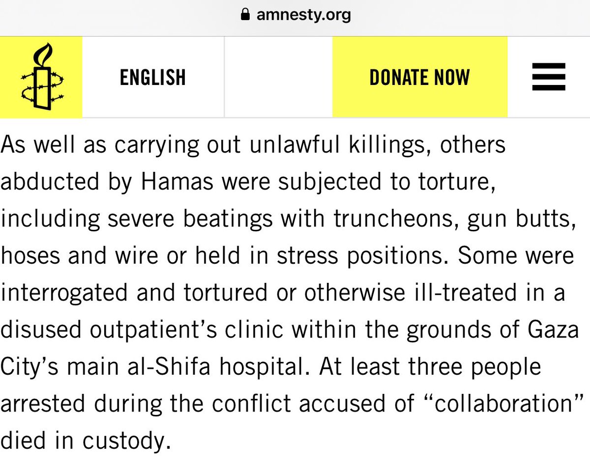 In 2015, Amnesty reported that Hamas was using al-Shifa Hospital as their base to interrogate, torture and murder Palestinians.

See for yourselves: amnesty.org/en/latest/news…