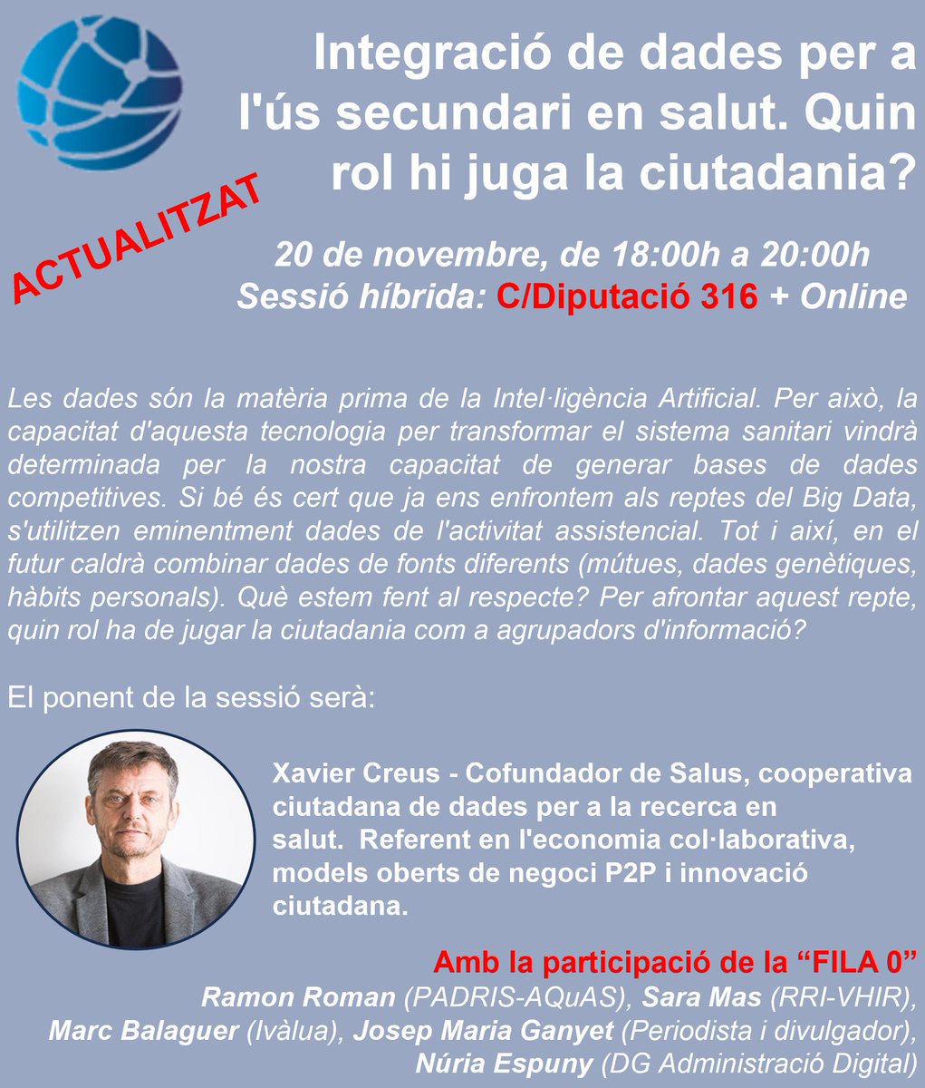 SCSD (@scsalutdigital) on Twitter photo ☀️Bon dia! 📢Incorporem dos comentaristes de luxe a la "Fila 0"👥 Josep Maria <a href="/ganyet/">Josep M. Ganyet</a> periodista&divulgador i <a href="/NuriaEspuny/">Núria Espuny Salvadó</a> DG Administració Digital🔝
🔜Ens veiem el proper dilluns a les 18h!
📍C/Diputació 316 i online (registre: shorturl.at/deIT2) <a href="/SalusCoop/">Salus.Coop</a> <a href="/javicreus/">javi creus</a> ☀️Bon dia! 📢Incorporem dos comentaristes de luxe a la "Fila 0"👥 Josep Maria <a href="/ganyet/">Josep M. Ganyet</a> periodista&divulgador i <a href="/NuriaEspuny/">Núria Espuny Salvadó</a> DG Administració Digital🔝
🔜Ens veiem el proper dilluns a les 18h!
📍C/Diputació 316 i online (registre: shorturl.at/deIT2) <a href="/SalusCoop/">Salus.Coop</a> <a href="/javicreus/">javi creus</a>