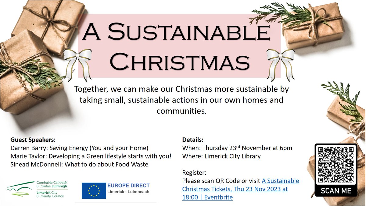 On Thursday 23rd November in association with @limklibraries I will be hosting an event entitled 'A Sustainable Christmas' where you can learn tips and tricks on how to reduce your #energy and #foodwaste (among other points) over the Christmas Period. eventbrite.ie/e/a-sustainabl…