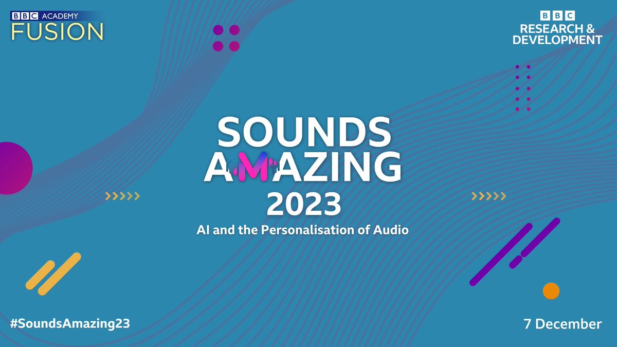 BBC Academy (@bbcacademy) on Twitter photo 🔊 We’re pleased to announce that #SoundsAmazing23 will be on 7 Dec! 🔊
Join us online for the latest in #AIAudio, personalised #SoundTech & innovation.
With <a href="/BBCRD/">BBC Research & Development</a> & hosted by <a href="/LJRICH/">X ARCHIVE - @ThisisLJRich Insta - find me!</a>, we have a brilliant lineup of speakers!
Info & FREE tickets here: bit.ly/SoundsAmazing23 🔊 We’re pleased to announce that #SoundsAmazing23 will be on 7 Dec! 🔊
Join us online for the latest in #AIAudio, personalised #SoundTech & innovation.
With <a href="/BBCRD/">BBC Research & Development</a> & hosted by <a href="/LJRICH/">X ARCHIVE - @ThisisLJRich Insta - find me!</a>, we have a brilliant lineup of speakers!
Info & FREE tickets here: bit.ly/SoundsAmazing23