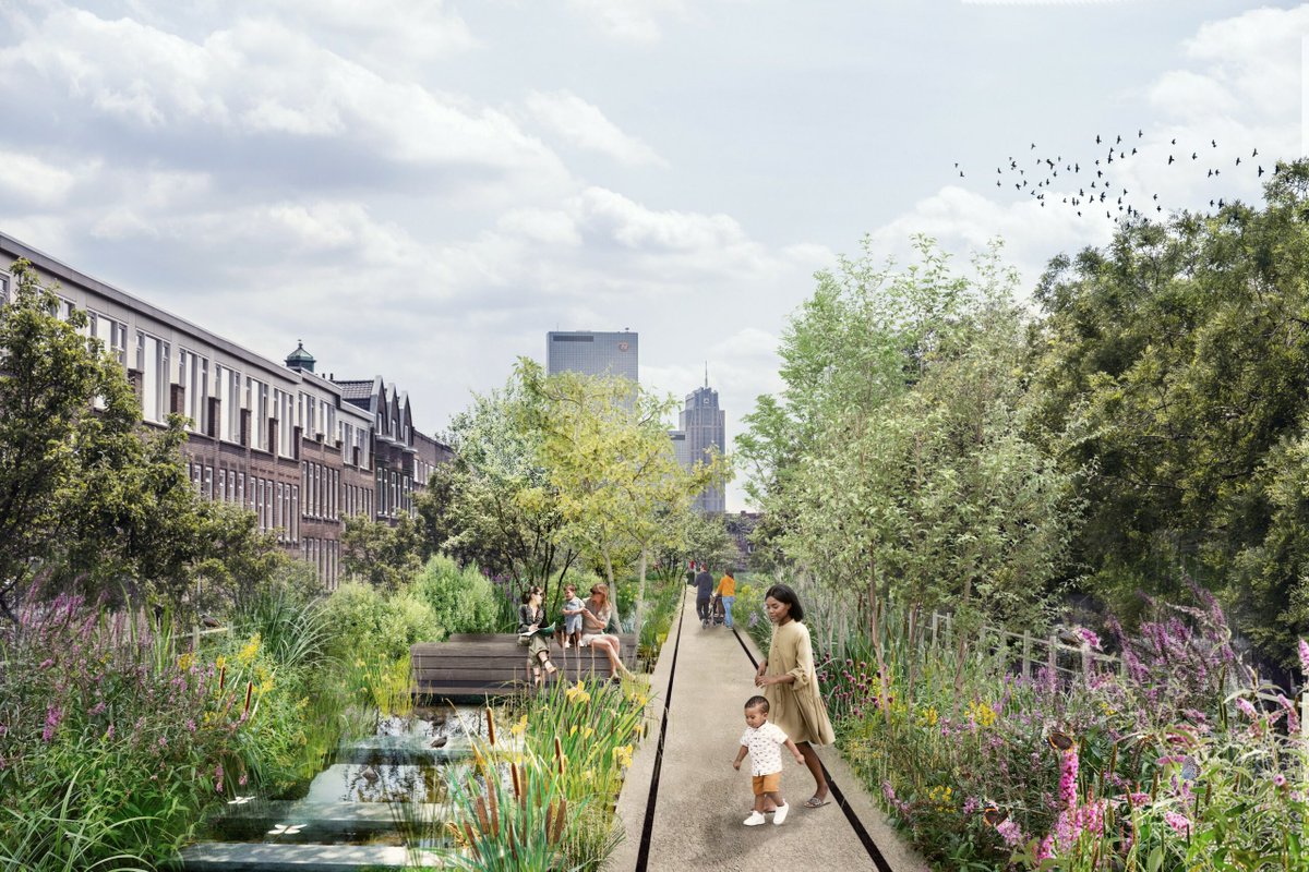 Rotterdam krijgt het langste dakpark van Nederland: het #hofbogenpark! Het definitief ontwerp van dit 2 km lange #dakpark is af. Het zorgt voor 6200m2 extra #groen, heeft een #ciruclair watersysteem en is ontworpen voor mens én dier. Meer weten? bit.ly/hofbogen #resilient