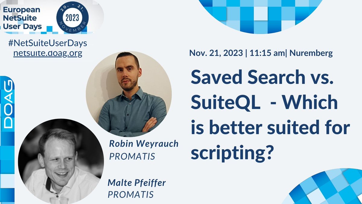 Next week, the European NetSuite User Days take off! Look forward to exciting presentations from the #PROMATIS NetSuite experts. This interactive workshop introduces you to different data extraction concepts. Take notes now: 11/21/2023 | 11:15 AM - 1:00 PM shorturl.at/moIOT