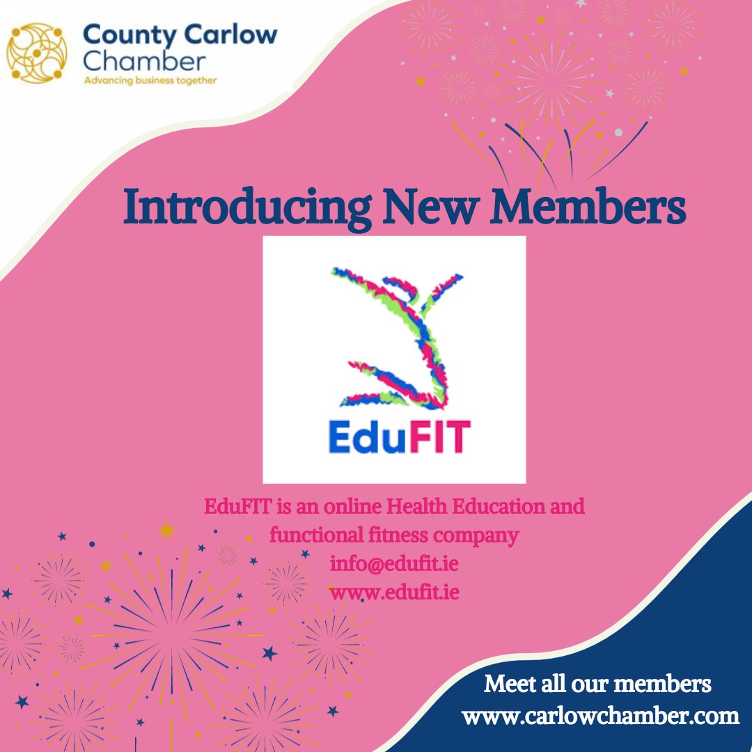 Introducing our latest addition to the Chamber EduFIT.ie. Founded by Diane Cooper Clinical Exercise Physiiologist and Health Researcher, EduFit runs expert Health, wellbeing and fitness programms for all. edufit.ie