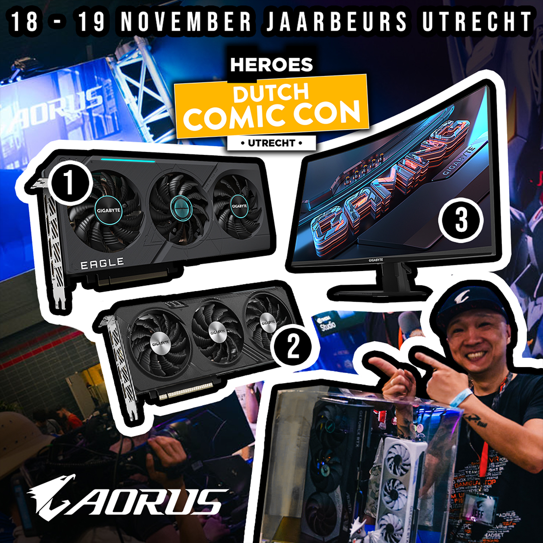 AORUS_BNLX's tweet photo. Ben jij op zoek naar een nieuwe videokaart of monitor? Dit is je kans! Wij geven namelijk een RTX 4070 Eagle, RTX 4060 Gaming OC en een GS27Q weg!

En als je bij ons langskomt op @DutchComicCon kan je zorgen dat je nog meer kans maakt!

Doe mee via https://t.co/7tCnxjyWqq! https://t.co/wfK9sAMhyr