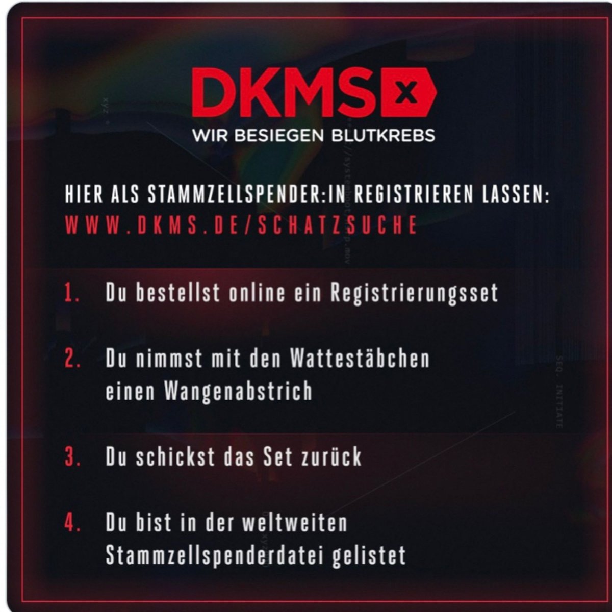 Jokolajokola's tweet image. Ich hab kaum Reichweite, aber so sehr das Bedürfnis, diesen Aufruf andauernd zu teilen, weil er Menschenleben rettet. Und wer nicht auf die eine Art spenden kann/darf, kann was anderes spenden, nämlich Geld, und die Message teilen - bd. auch so wichtig! #JKLive #Schatzsuche #dkms