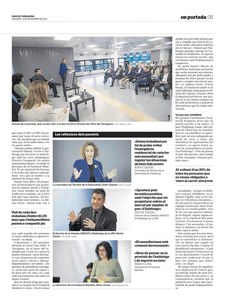 Cátedra UNESCO de Vivienda (@housingchairurv) on Twitter photo El Director de la Cátedra <a href="/HectorSM_URV/">Hector Simon Moreno</a> participó el 10 de noviembre en el debate sobre #vivienda y jóvenes organizado por el <a href="/diaridtarragona/">Diari de Tarragona</a> con la participación de la Directora de la <a href="/FundacioMambre/">Fundació Mambré</a> <a href="/mairacostac/">Maira</a> y la Consellera <a href="/estercapella/">Ester Capella Farré</a>. Muchas gracias por la invitación. El Director de la Cátedra <a href="/HectorSM_URV/">Hector Simon Moreno</a> participó el 10 de noviembre en el debate sobre #vivienda y jóvenes organizado por el <a href="/diaridtarragona/">Diari de Tarragona</a> con la participación de la Directora de la <a href="/FundacioMambre/">Fundació Mambré</a> <a href="/mairacostac/">Maira</a> y la Consellera <a href="/estercapella/">Ester Capella Farré</a>. Muchas gracias por la invitación.