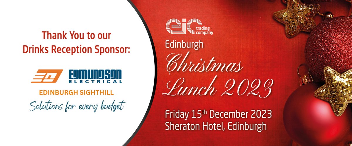 We want to say a huge thank you to our Edinburgh Christmas Lunch Drinks Sponsor <a href="/Edmundson_072/">Edmundson Electrical Edinburgh</a> 
We can't wait to toast the festive season with you on the big day!

There are still opportunities available. 
Enquire today and join the party: bit.ly/3QKSPN3
