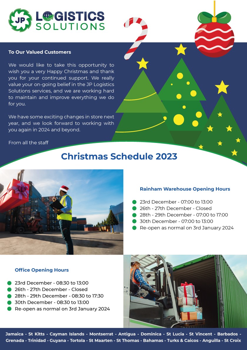 With 42 sleeps until Christmas day, please see our 2023 Christmas operating hours. Don't forget to ship as soon as possible for pre-Christmas delivery to the Caribbean.