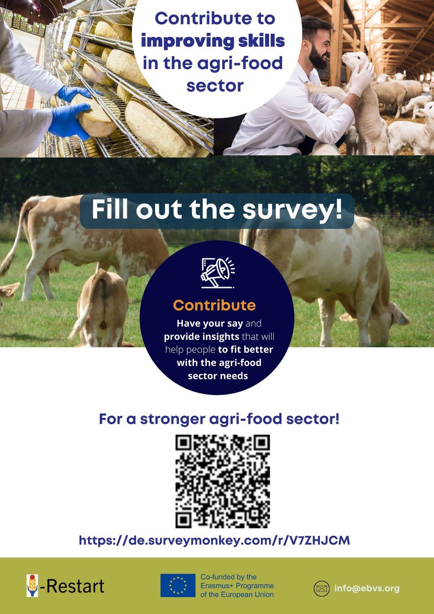 EUVetSpecialist's tweet image. Contribute for a stronger agri-food sector by participating in I-RESTART survey! 
The #IRESTART project continues to identify skill needs and gaps in the food industry, animal production and veterinary sectors in the European education system. 
👉🏼 buff.ly/3FLKBgU
