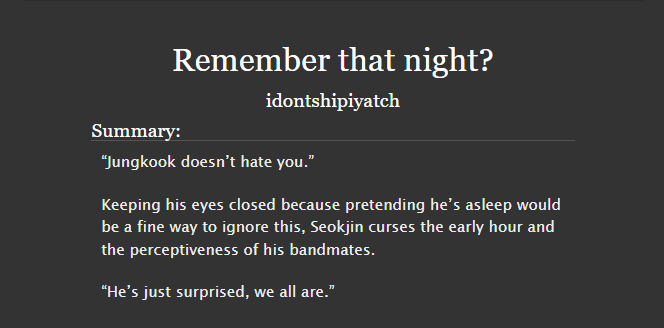 btsangstfest's tweet photo. #ProMonday ✬‧₊˚ ²⁵
╰─▸ #jinkook ❝Remember that night?❞ by @idontshipiyatch
completed┊teen & up┊3k
✩ modern with magic au, established relationship, emotional hurt/comfort, angst with a happy ending
https://t.co/gNQUbcYomf https://t.co/0g4yDm1lgJ