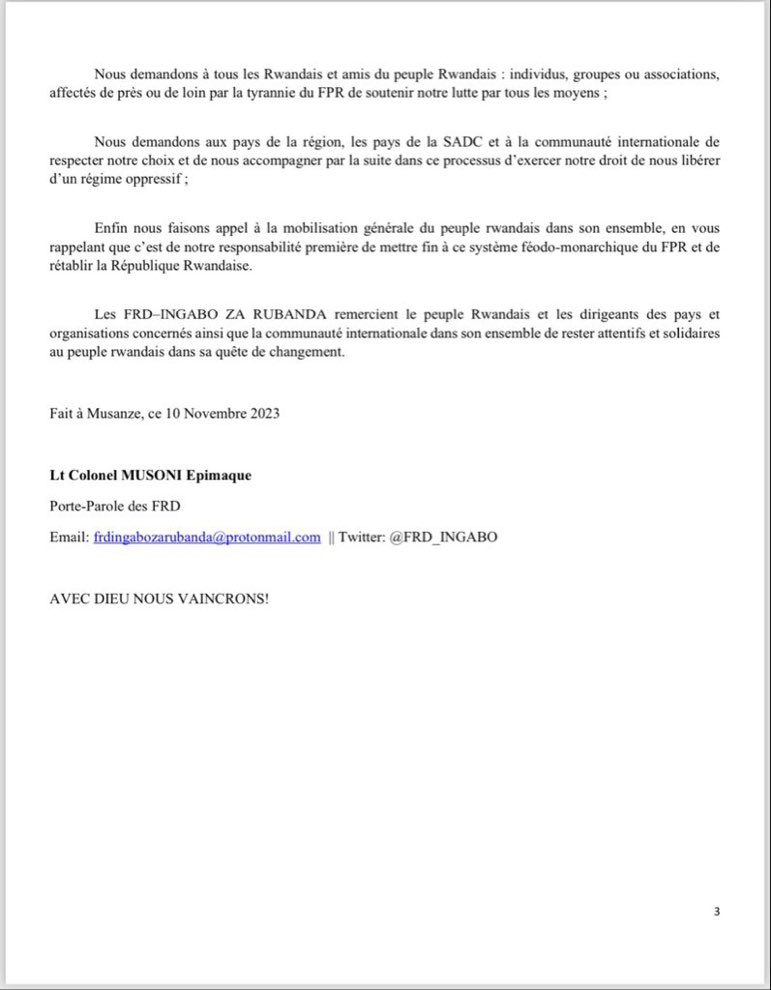 #Rwanda 🇷🇼 : un nouveau groupe armé contre le régime de Kagame voit le jour.

" Depuis sa prise du pouvoir en juillet 1994 le Front Patriotique Rwandais (FPR), avec Paul Kagame en chef, a délibérément instauré un système politique fondé sur une idéologie suprémaciste."