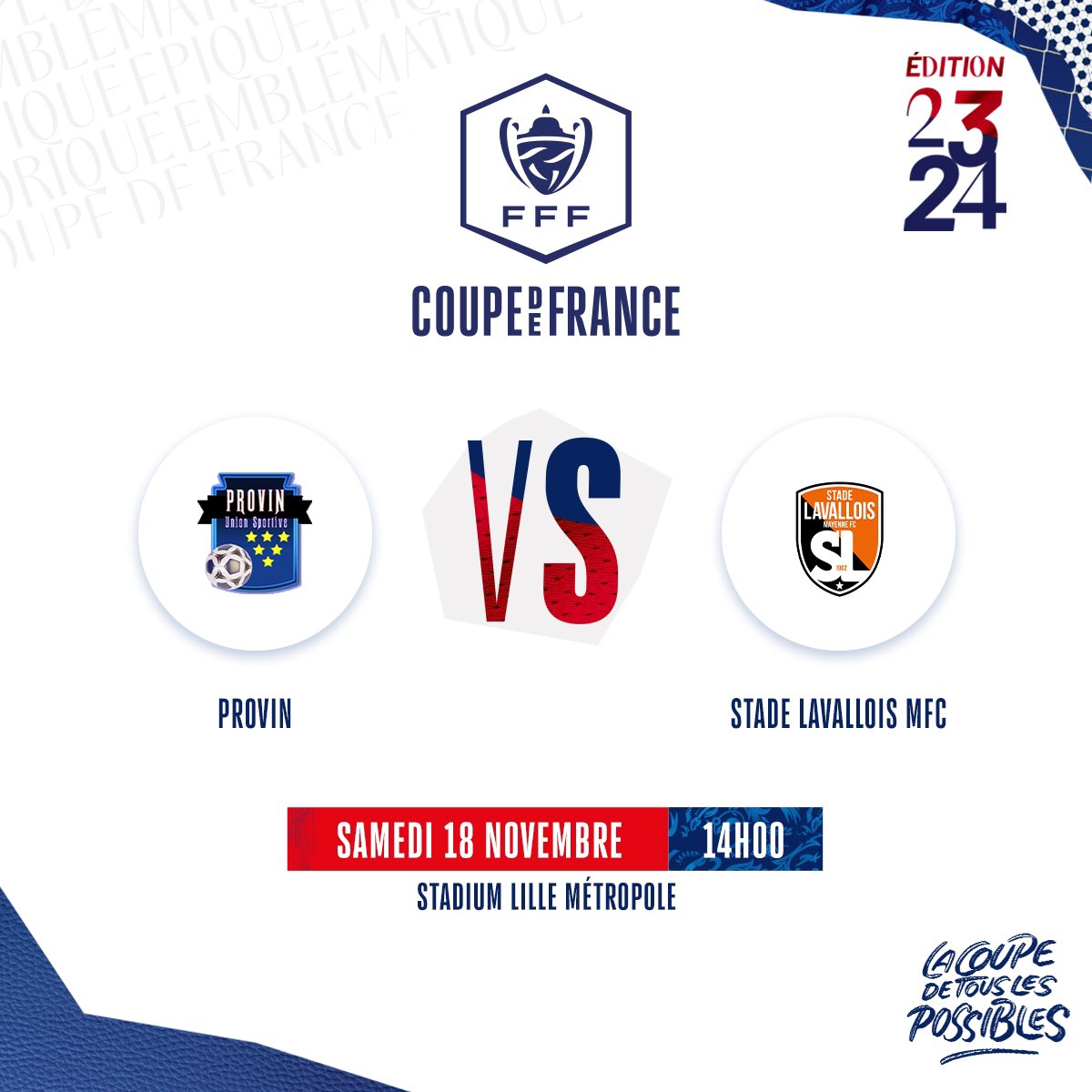 Ne manquez pas le match de coupe de France de nos Tango ! 🏆

🆚 US Provin 
🏟️Stadium Lille métropole 
⏰Samedi 18 novembre - 14h00
