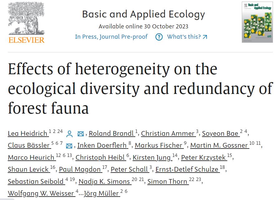 📢 New publication about the relationship of heterogeneity and biodiversity of #forest fauna! 🦋 Analysis of different heterogeneity factors like #deadwood and forest stands reveals positive impacts on #diversity and redundancy of various #animal groups. sciencedirect.com/science/articl….