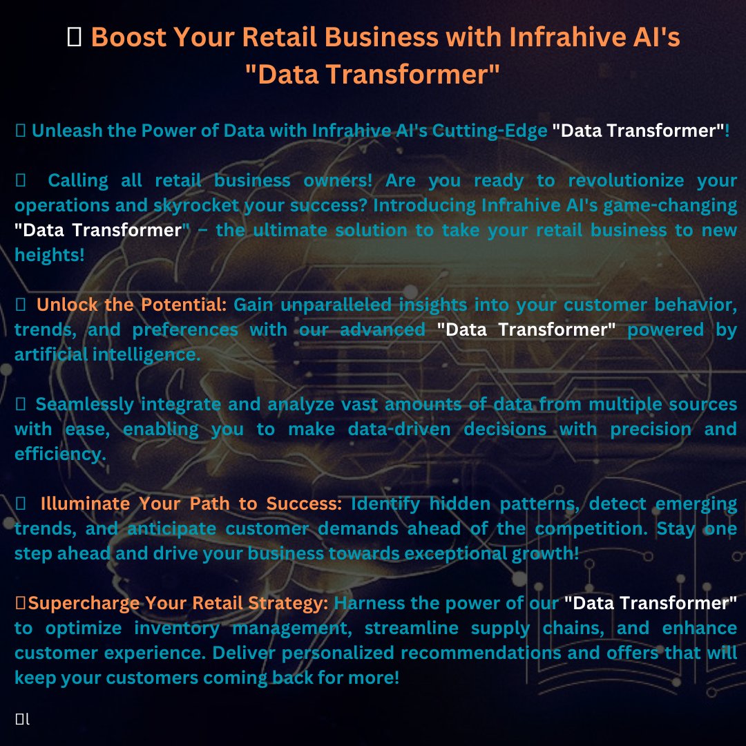 infrahive's tweet image. #boostbusiness #datatransformer #aitools #artificialintelligencetechnology #infrahive
