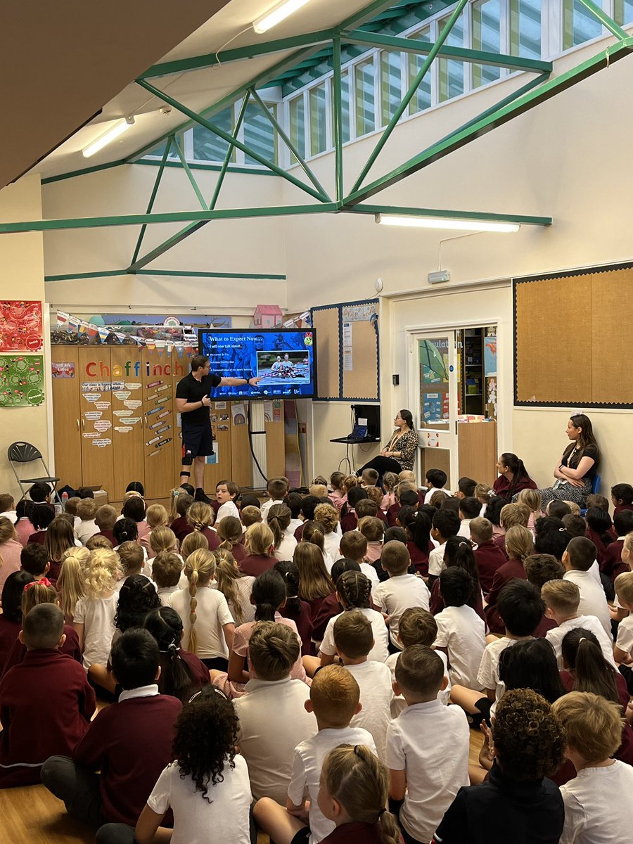 CFPSchool's tweet photo. Reception, Year 1, 2 and 3 are listening to Laurence Whiteley who is a Paralympic rower. We are excited to take part in the sports activities by him today! 🚣🏻🏅🏆 @sports4champs @LEOsports7 @LaurenceW_GB https://t.co/M8244Mr0jz