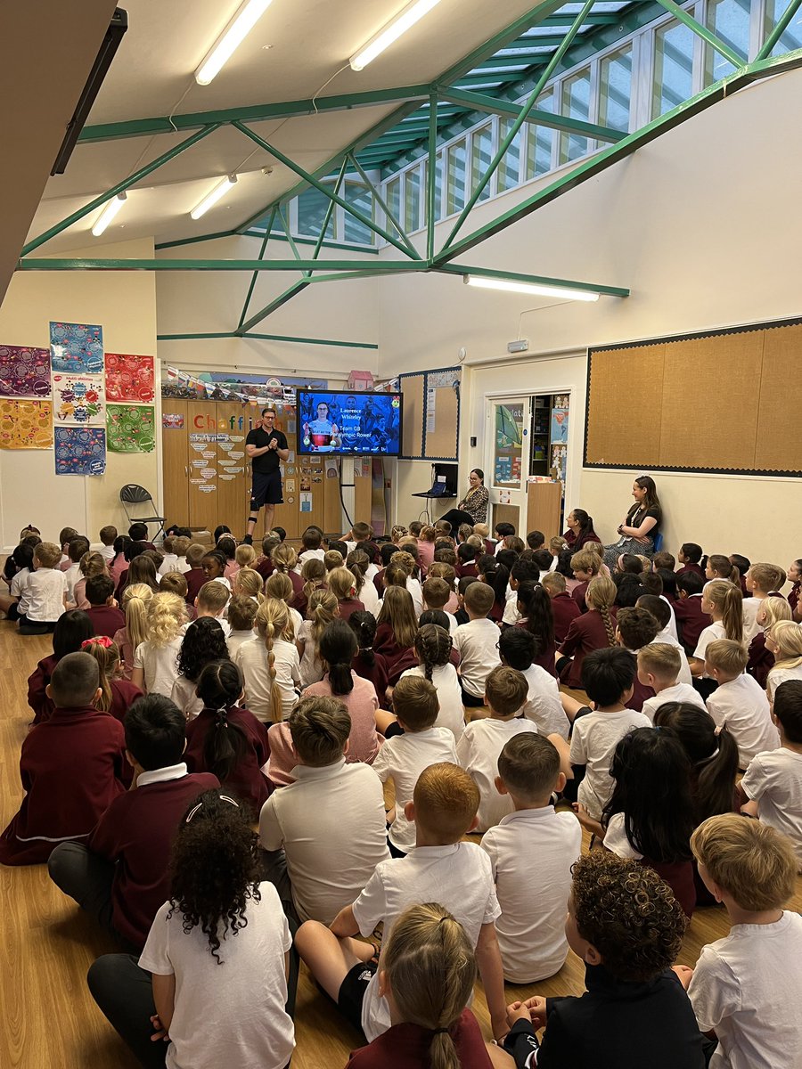 CFPSchool's tweet photo. Reception, Year 1, 2 and 3 are listening to Laurence Whiteley who is a Paralympic rower. We are excited to take part in the sports activities by him today! 🚣🏻🏅🏆 @sports4champs @LEOsports7 @LaurenceW_GB https://t.co/M8244Mr0jz