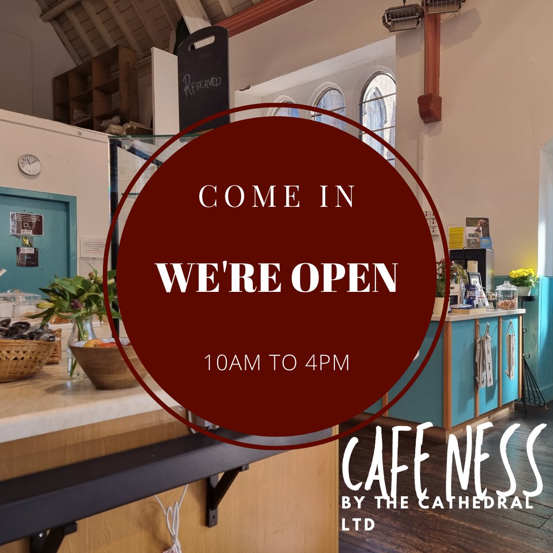 invcathedral's tweet photo. #CafeNess are open  10 - 4  Choose from a selection of filings for your sandwiches/toasties or a warming fluffy baked potatoes. Cake is always available with everything baked in house by our team. And we offer Gluten Free and Vegan options too! 💙  #cafe https://t.co/oJJufIk4Du