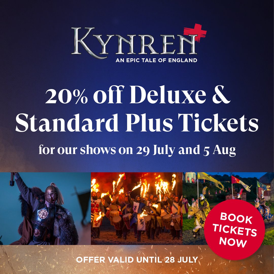 With just over two weeks to go until the first Kynren show of the summer season, we are introducing a fantastic new offer.

Secure 20% off Deluxe and Standard Plus seats for the first shows of the summer, on July 29 and August 5.

Get your tickets here - bit.ly/3JOfr9y