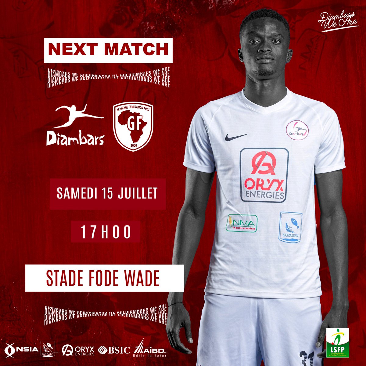 diambars_fc's tweet image. Ligue 1. Saison 22/23

⚽️ 24e JOURNÉE 

🆚  @GFoot_Senegal 

🏟️ Fodé WADE

🏆 @LSFP_sn 

📲 #DFCGF  

🗓️ Samedi 15

⌚ 17:00

#DFCGF #FootLocalSN #Ligue1SN @LSFP_sn #DiambarsWeAre 🔴⚫️