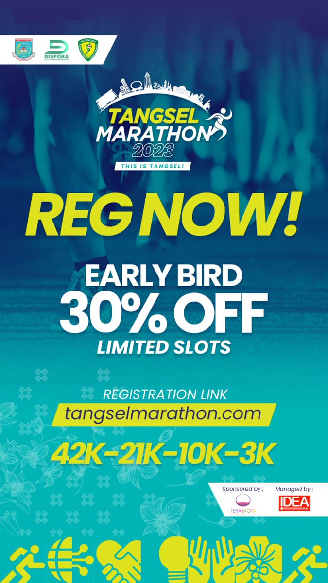 Early Bird! 🌐 tangselmarathon.com

🔽
🏙️ Tangsel Marathon
🕰️ 10 Sep 2023
🌏️Tangsel - Banten
👟 3K/5K/10K/21K/42K
💜
🧿 LariKu.info/Tangsel23 ⏪
🔺
🔺

•••
#TangselMarathon #PemkotTangsel #iDeaRun #LariKuinfo #RoadRun #LombaLari #ThisIsTangsel LariKu.info/tangsel-marath…